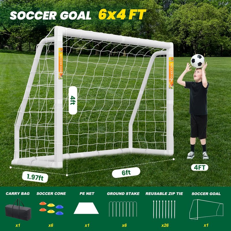 ABORON 6 x 4 ft Foldable Soccer Goal with Net | HPVC Frame, Outdoor Training