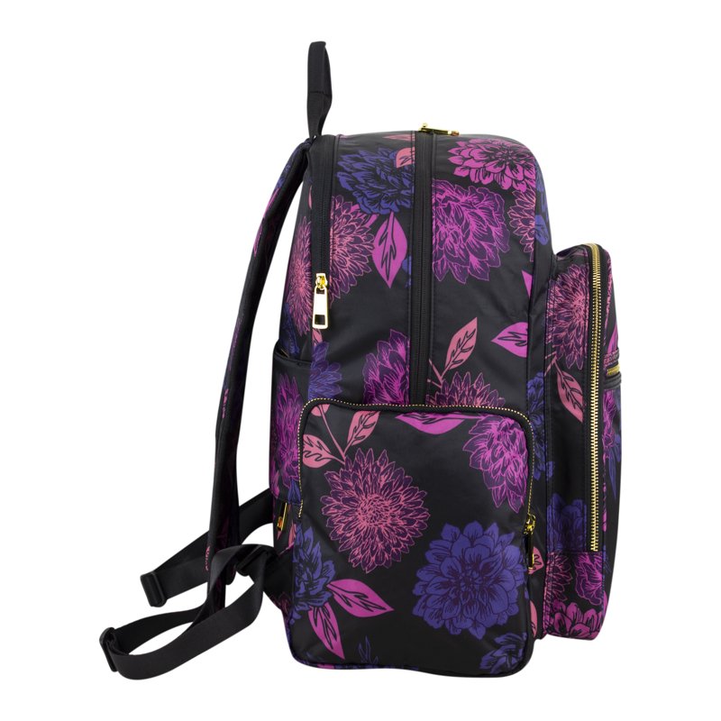 Essential Travel Backpack with Trolley Sleeve and Multiple Pockets - Floral & Black