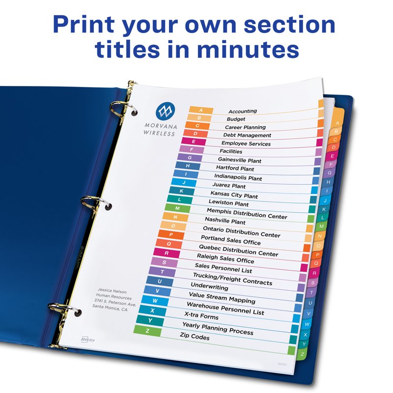 Avery A-Z Binder Index Dividers with Multicolor Tabs, 26-Piece Set