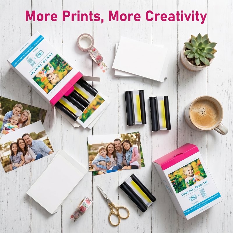 Canon Selphy Photo Paper & Ink Set 4x6 Inch Glossy Compatible KP-108IN