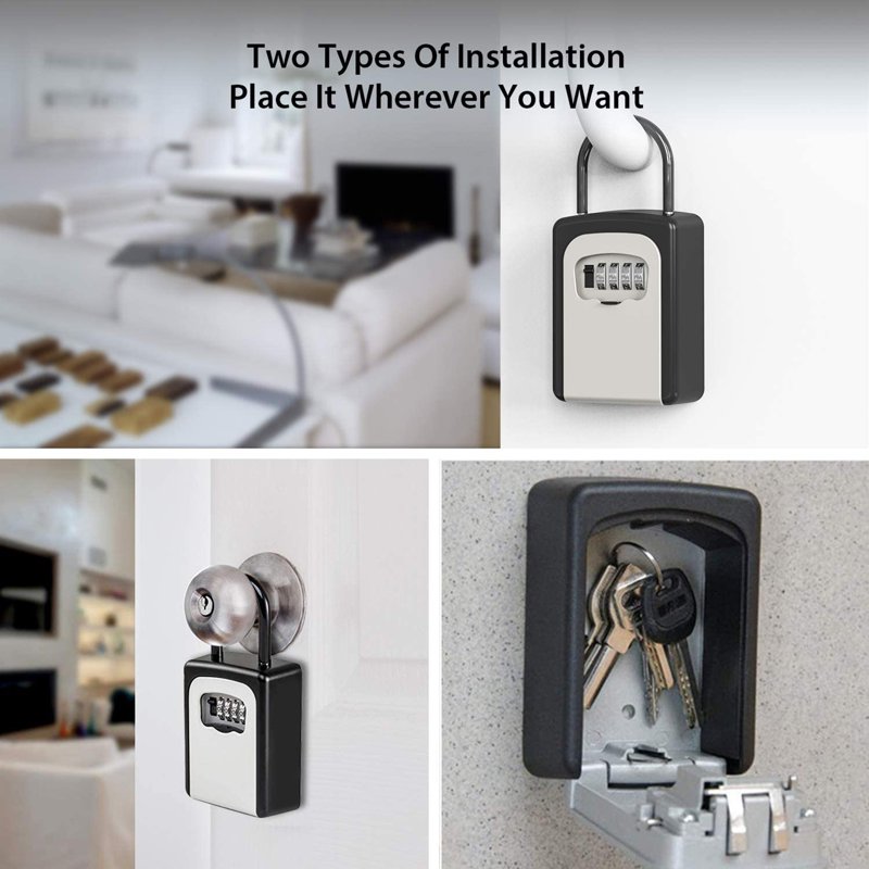 Waterproof Portable 4-Digit Combination Key Lock Box with Removable Shackle