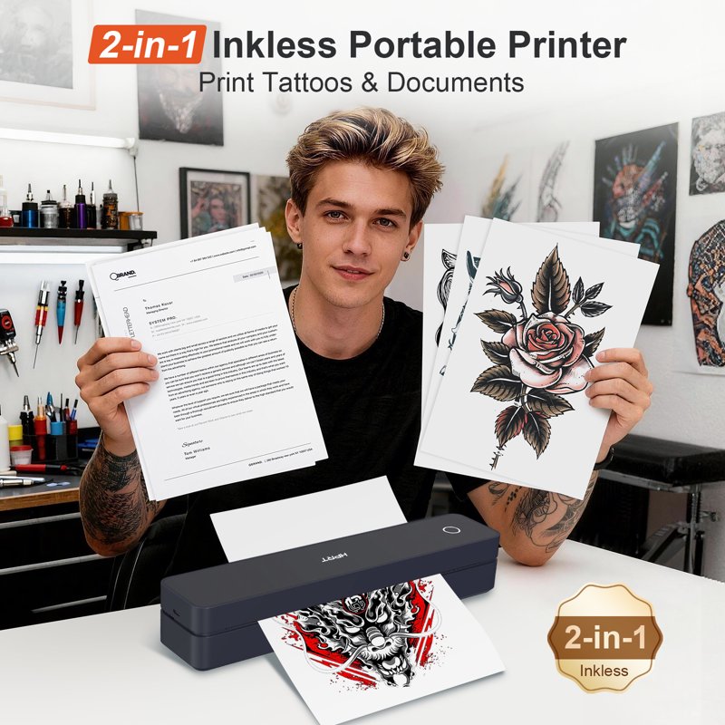 Tattoo Stencil Printer Wireless Thermal Printer with Transfer Paper Kit