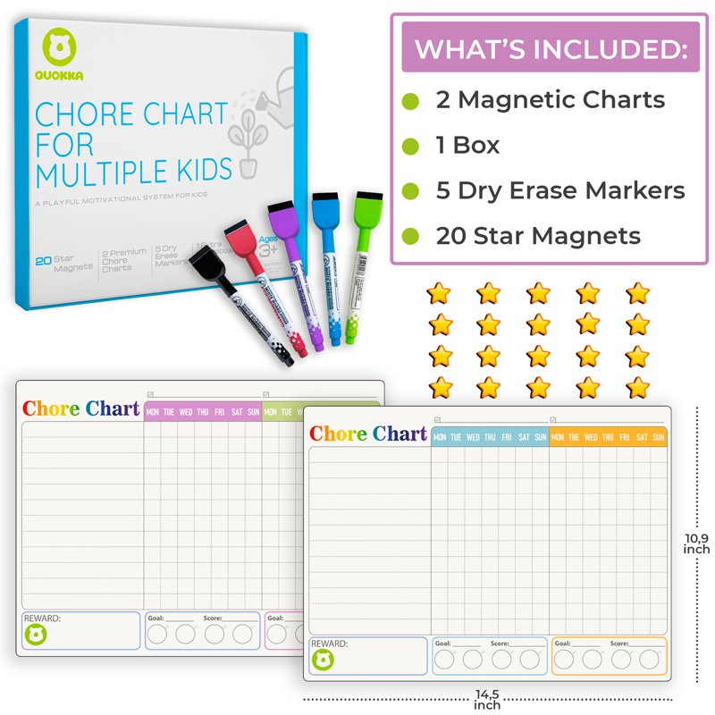 Quokka Behavior Chore Chart for Multiple Kids - Dry Erase Magnetic Wall Chart Set