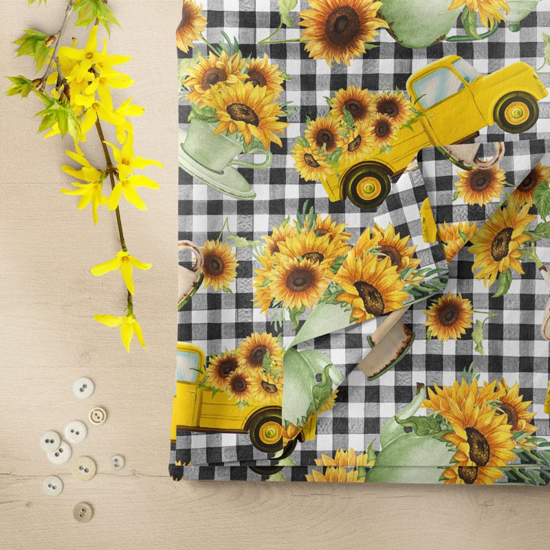 Cotton Sunflower Vase Fabric 44" Wide for Quilting Sewing & Crafts