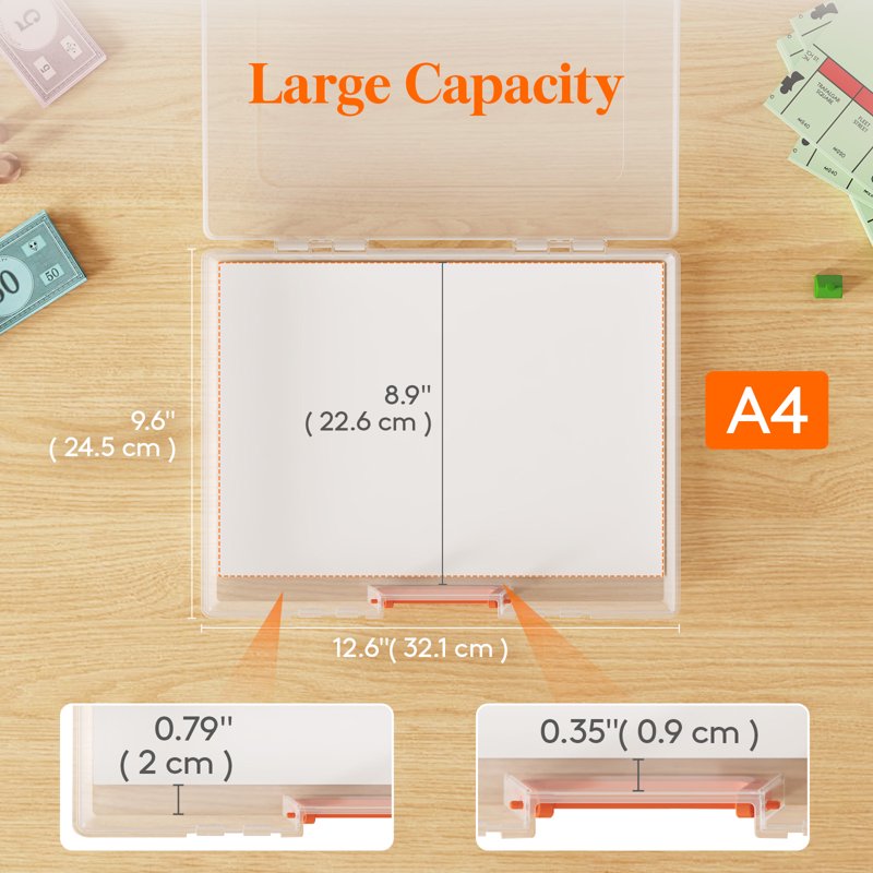 Plastic Storage Boxes for Documents & Crafts, 12.6 x 8.9 x 1.6 Inch, Pack of 10