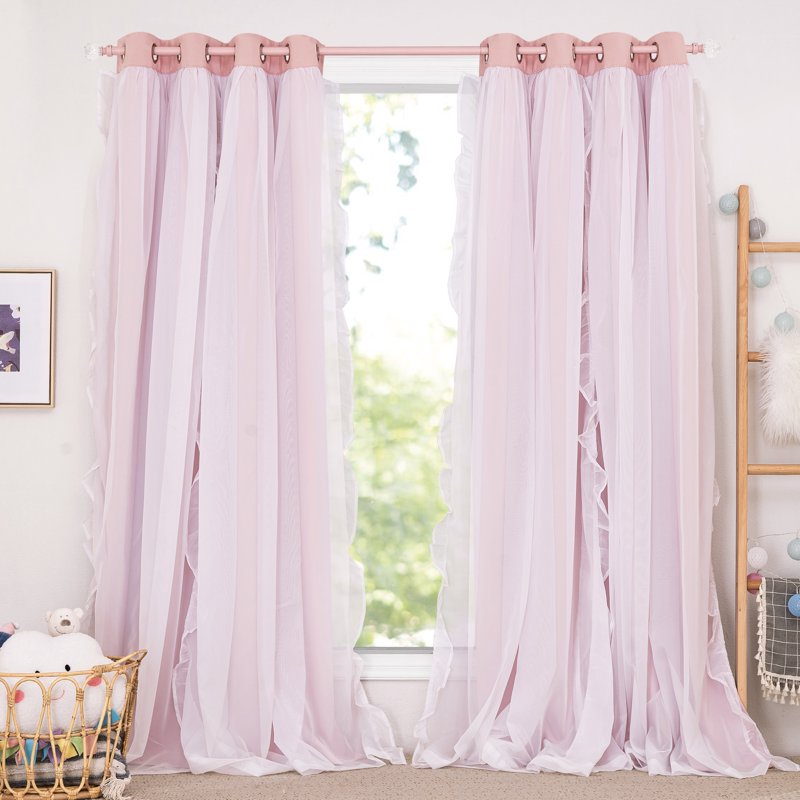 Double Layer Blackout Curtains Set of 2 - Noise Reducing Sheer Drapes for Bedroom & Living Room