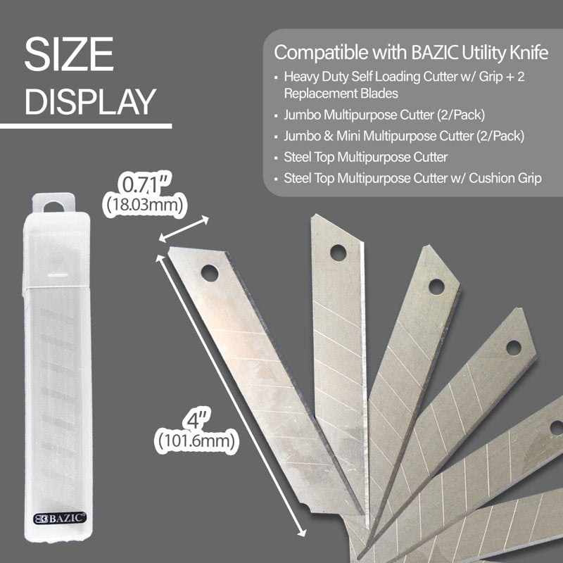 Replacement Blade Set for Utility Knives - 18mm Wide Stainless Steel Cutter Blades
