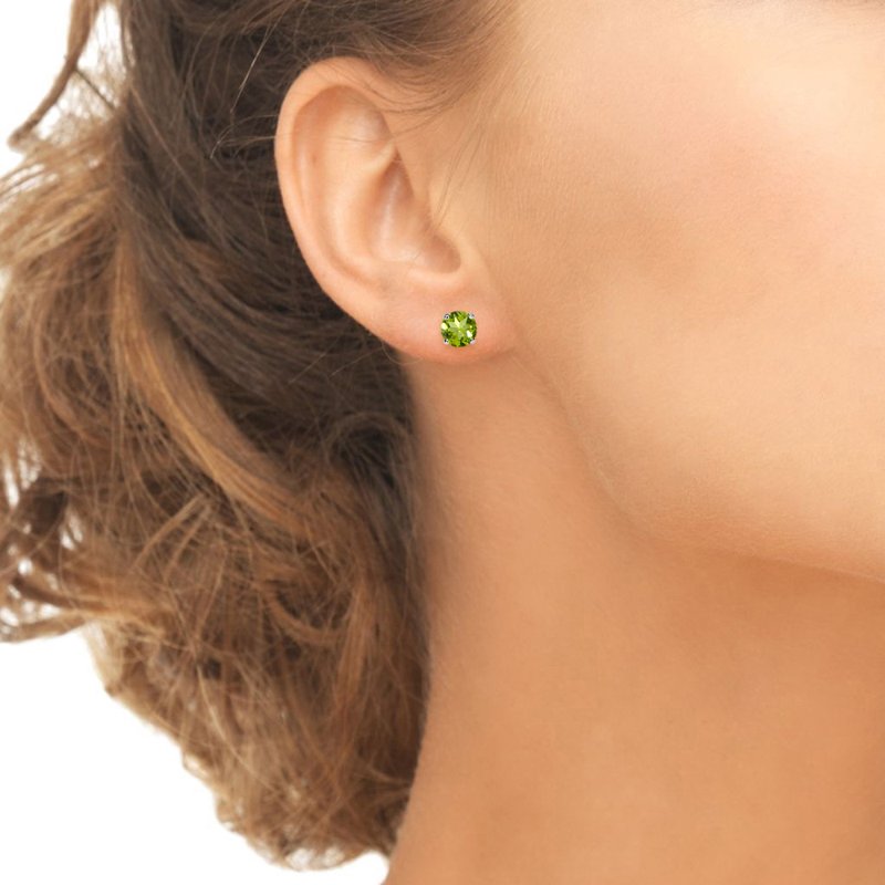 Sterling Silver Peridot Stud Earrings 6mm Round-Cut Solitaire Women & Teen Gift