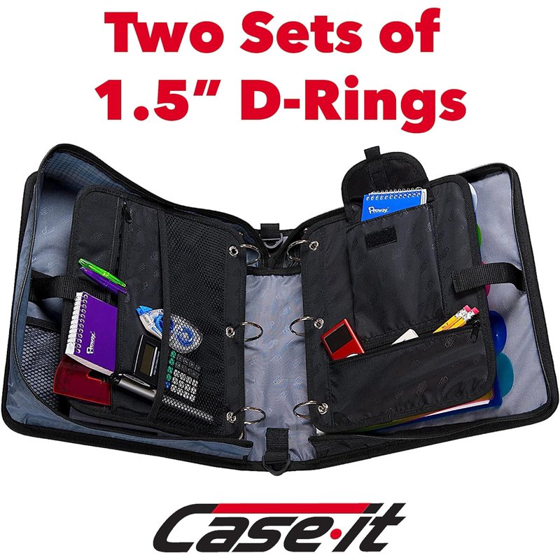 2-in-1 Zipper Binder with D-Rings, Pencil Pouch & Shoulder Strap - Multiple Colors