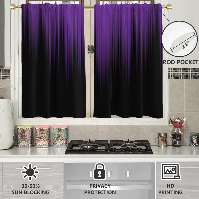 Ombre Kitchen & Bathroom Window Curtain Tiers - 2 Panels, Rod Pocket, Small Size
