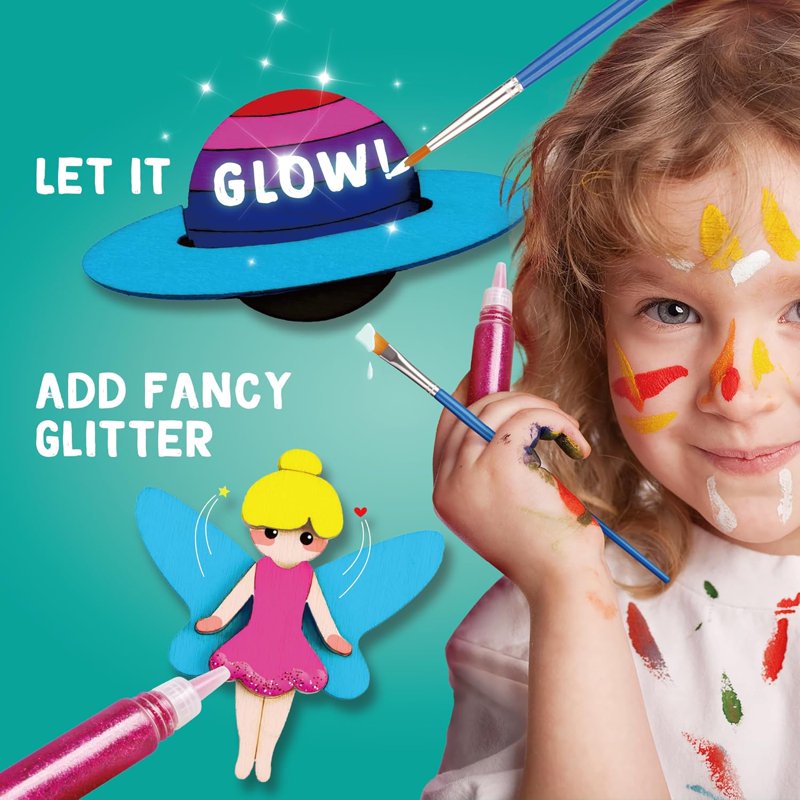 Glow-in-the-Dark Wooden Magnet Painting Kit for Kids - 40 Pieces