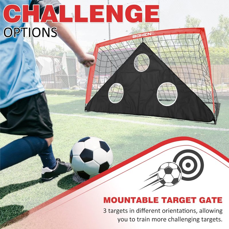 BOHEN 6x4ft Portable Soccer Goal Set with Carry Bag - Easy Fold, Red, 2 Pack