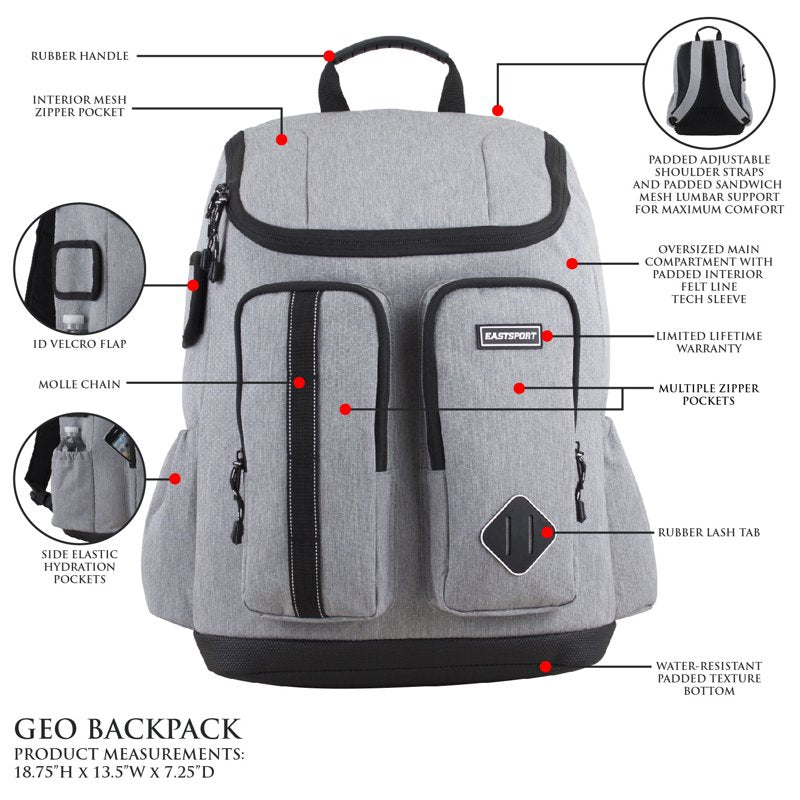 Unisex Geo Backpack with Multiple Pockets & Water-Resistant Design