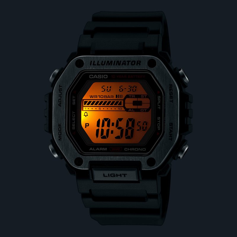 Digital Sport Watch with Stainless Steel Bezel and 10-Year Battery - Water Resistant