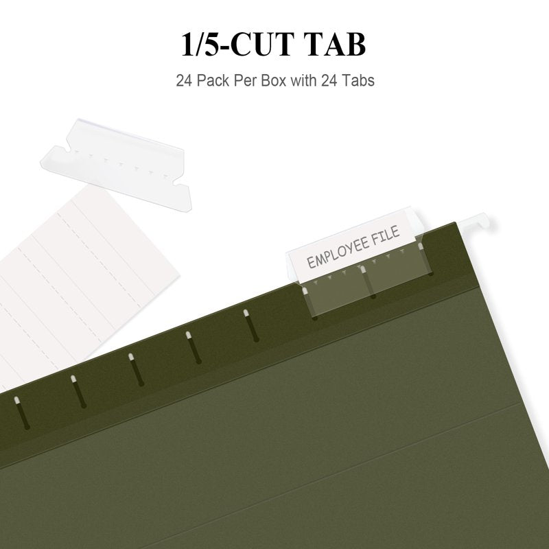 Hanging File Folders with 1/5 Cut Tabs, 1-Inch Expansion, Letter Size, 24 Pack, Green