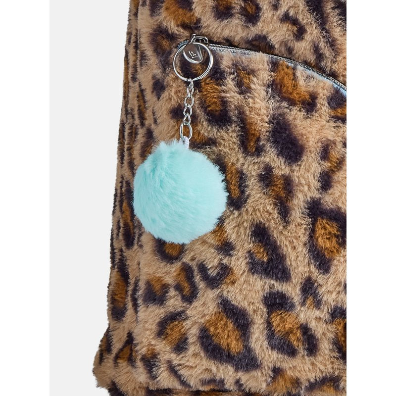 Girls Faux Fur Rucksack Backpack with Leopard Print, Adjustable Straps
