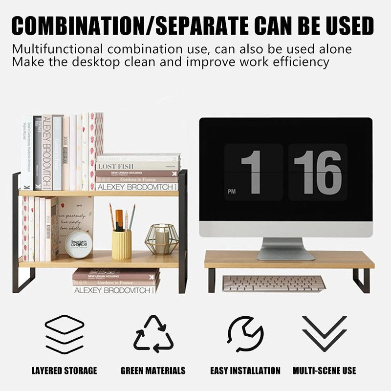 Wooden Desktop Organizer Shelf for Home Office and Workspace