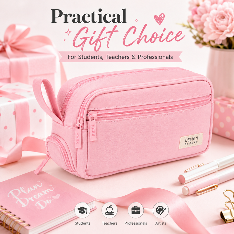 Large Capacity Multi-Compartment Canvas Pencil Case with Dual Zipper - Portable School Office Organizer