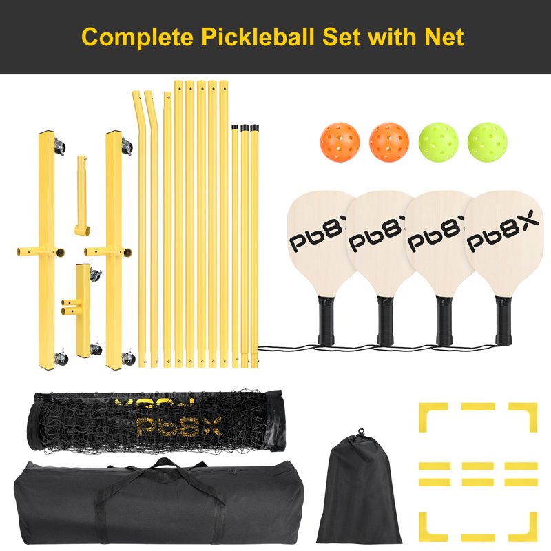 Portable Pickleball Net Set 22ft with Wheels, Paddles, Balls & Carry Bag