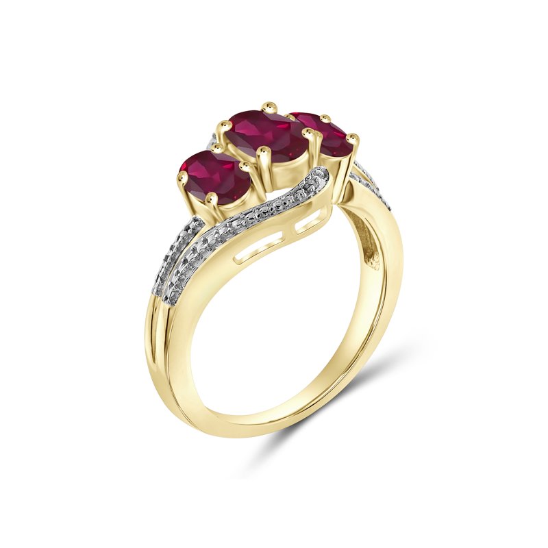 Genuine Ruby Birthstone Ring 1.75 Carat Oval Gemstone with White Diamond Accents in Hypoallergenic Silver Band