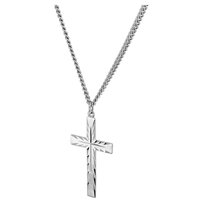 Sterling Silver Cross Necklace 24-Inch Chain Faith Jewelry