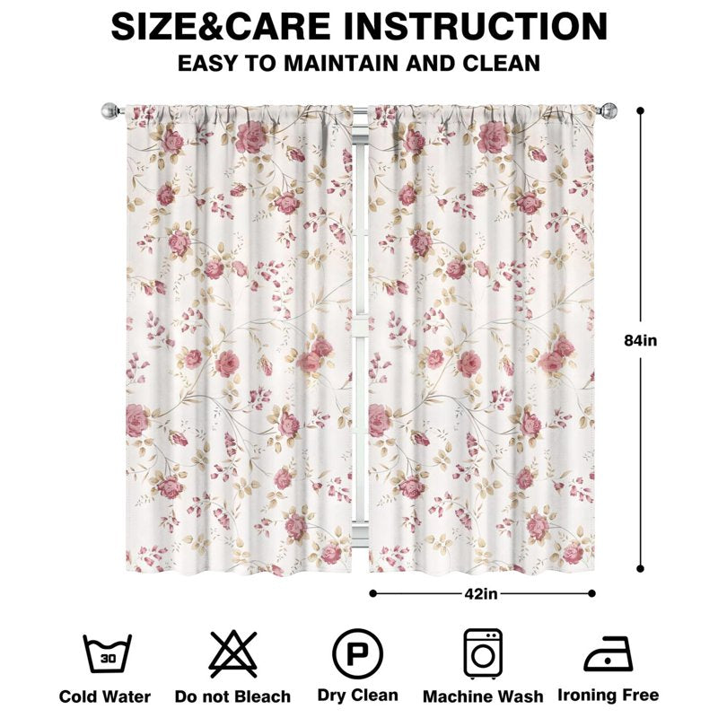 Light Filtering Floral Curtains 42x84 Inch Blackout Drapes for Bedroom Privacy