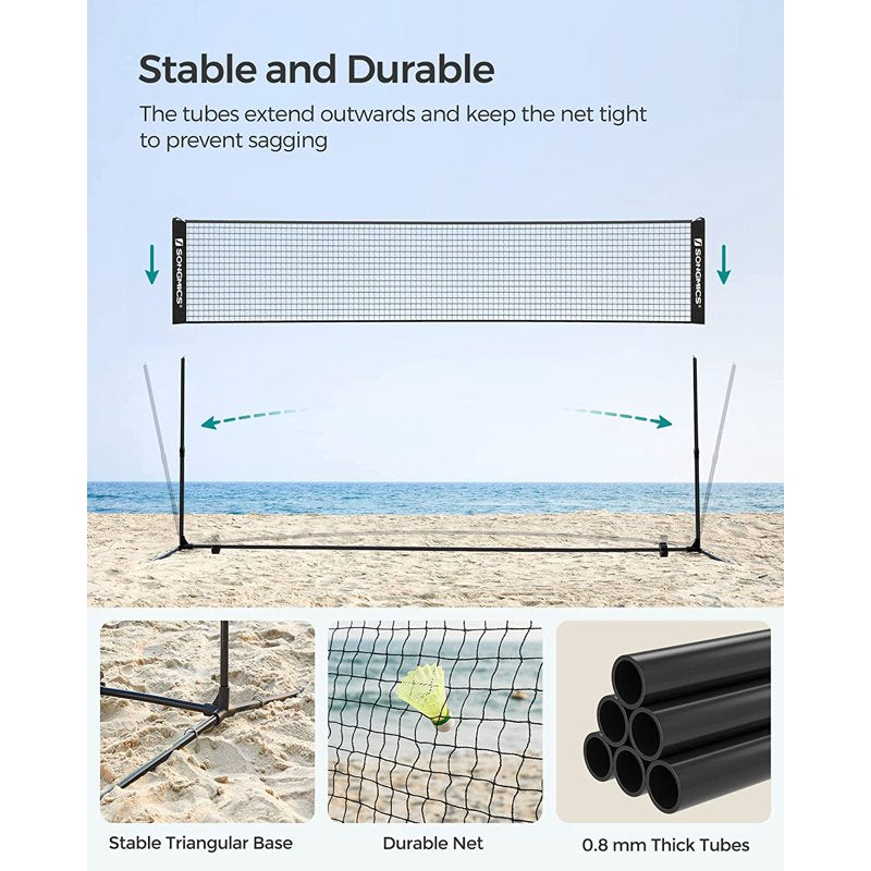 SONGMICS 16.5 ft Badminton Net - Height Adjustable, Foldable with Poles (Variation: 16.5 ft, Black)