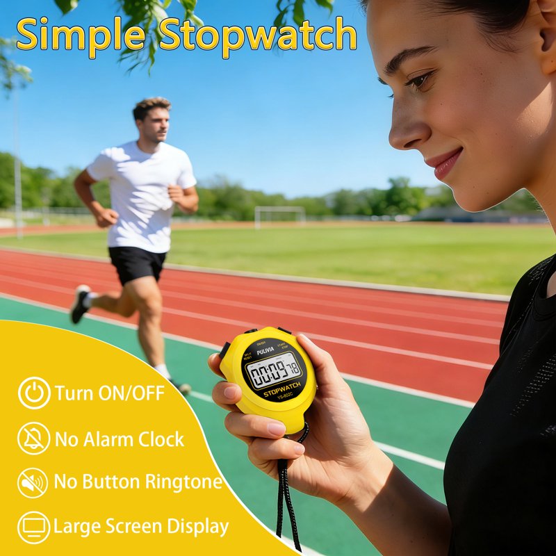 Digital Sport Stopwatch Timer - Large Display, Lap & Split Timing, Silent Operation
