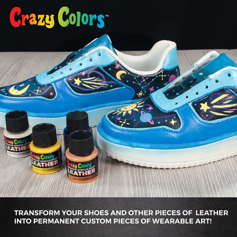 Leather & Shoe Paint Kit with Metallic Pearl Colors, Brush Set & Deglazer - Custom Shoe & Leather Art