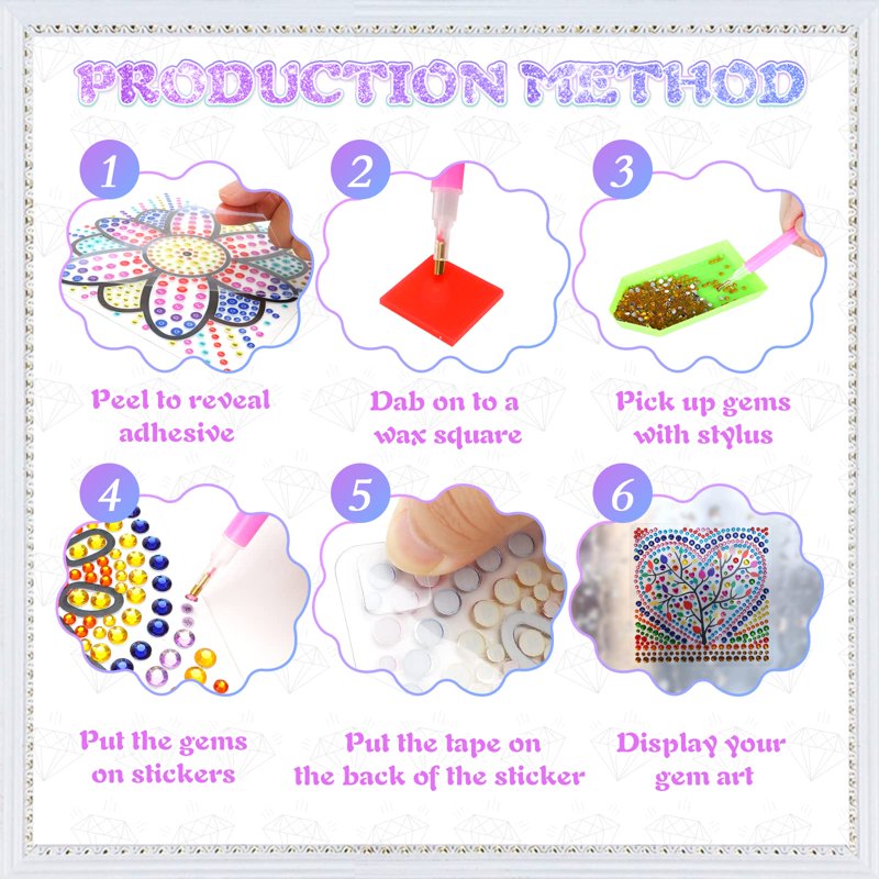 Kids Diamond Painting Craft Kit with 6 Designs for Ages 7-12 - Sun Catcher Gem Art Set