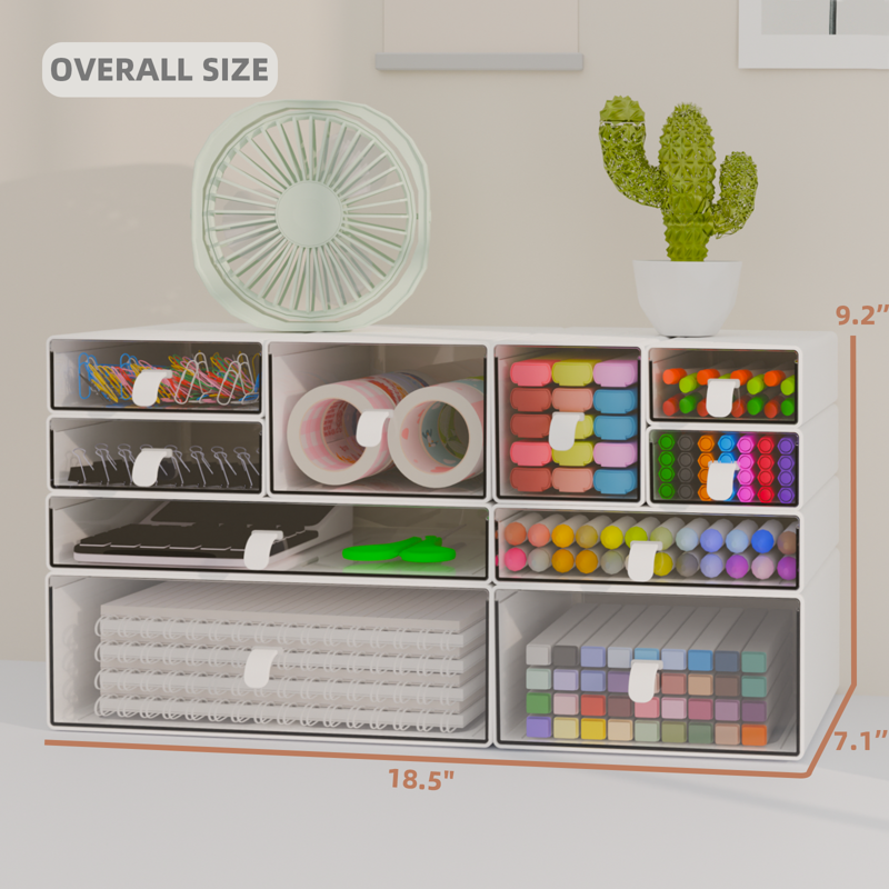 Stackable Desk Organizer with 10 Transparent Drawers for Office & Makeup Storage