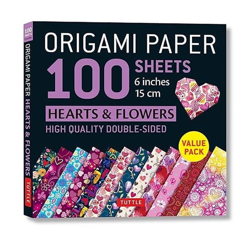 Origami Paper Pack 100 Sheets Hearts & Flowers Double-Sided 15cm – Creative Craft Supplies