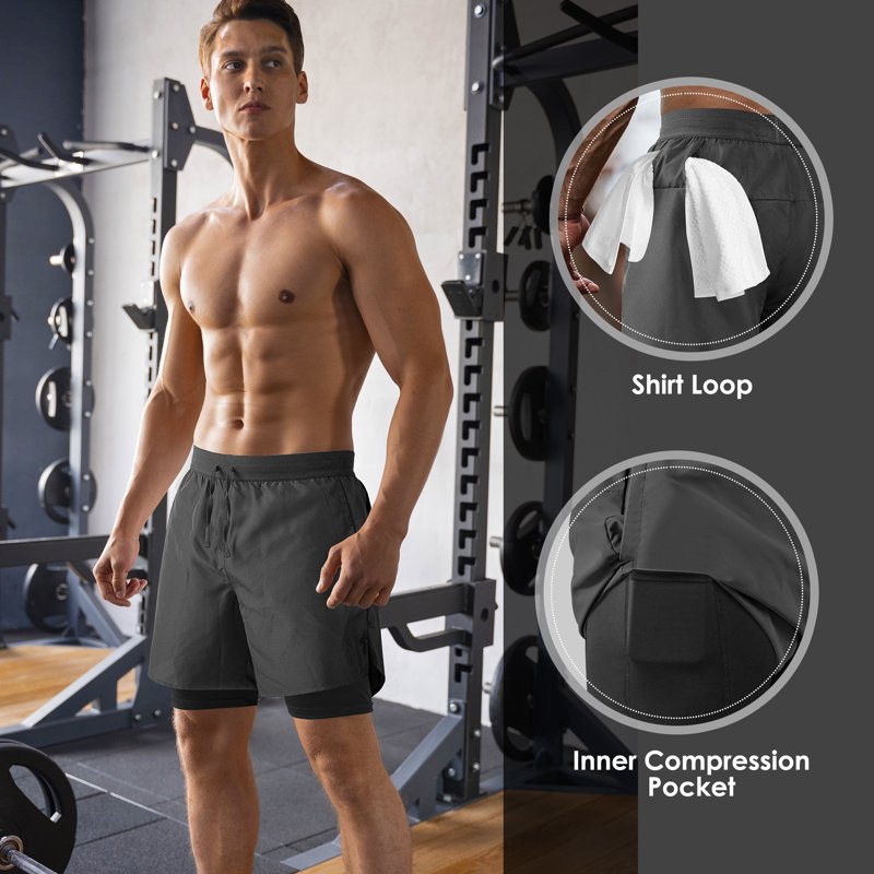 Men's Athletic Shorts with Liner - Quick Dry Workout & Sports Shorts, 2 Pack