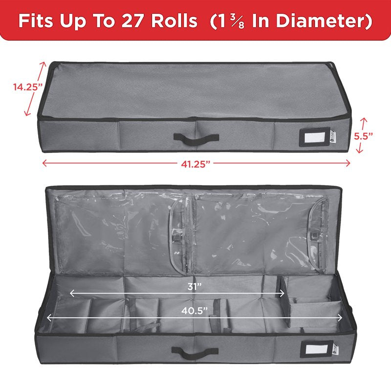 Gift Wrap Storage Container Holds 27 Rolls Underbed Organizer with Ribbons and Bows