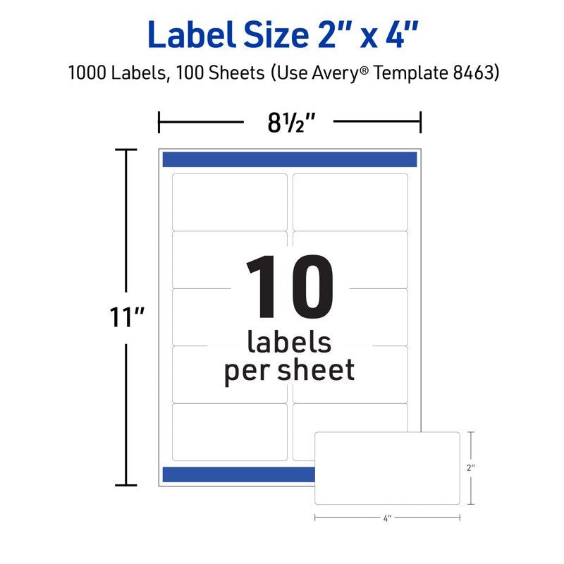 Avery Shipping Labels 2x4 Inches 1000 White Permanent Adhesive Inkjet Paper