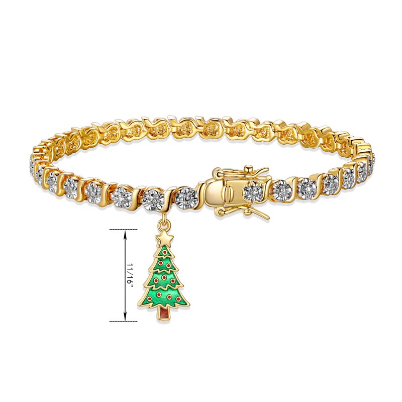 Silver Plated Diamond Accent Tennis Bracelet with Holiday Christmas Tree Charm