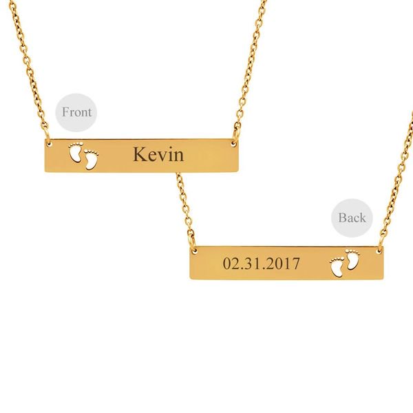 Personalized New Mom Necklace - Engravable Footprint Bar Pendant Gift for Wife & Girlfriend