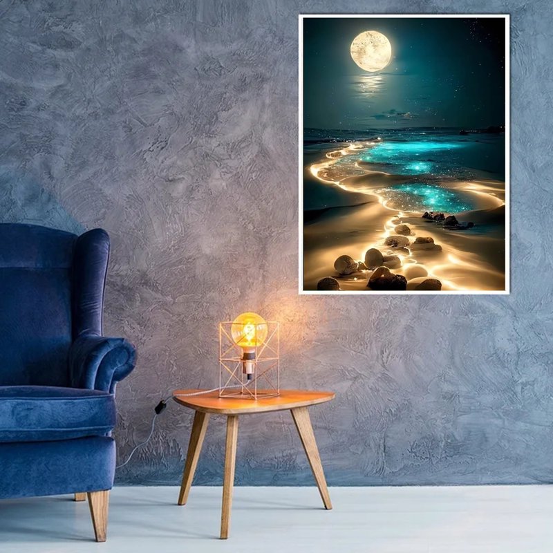 Moonlight Beach Diamond Painting Kit for Adults 12x16 Inch DIY Art Home Decor