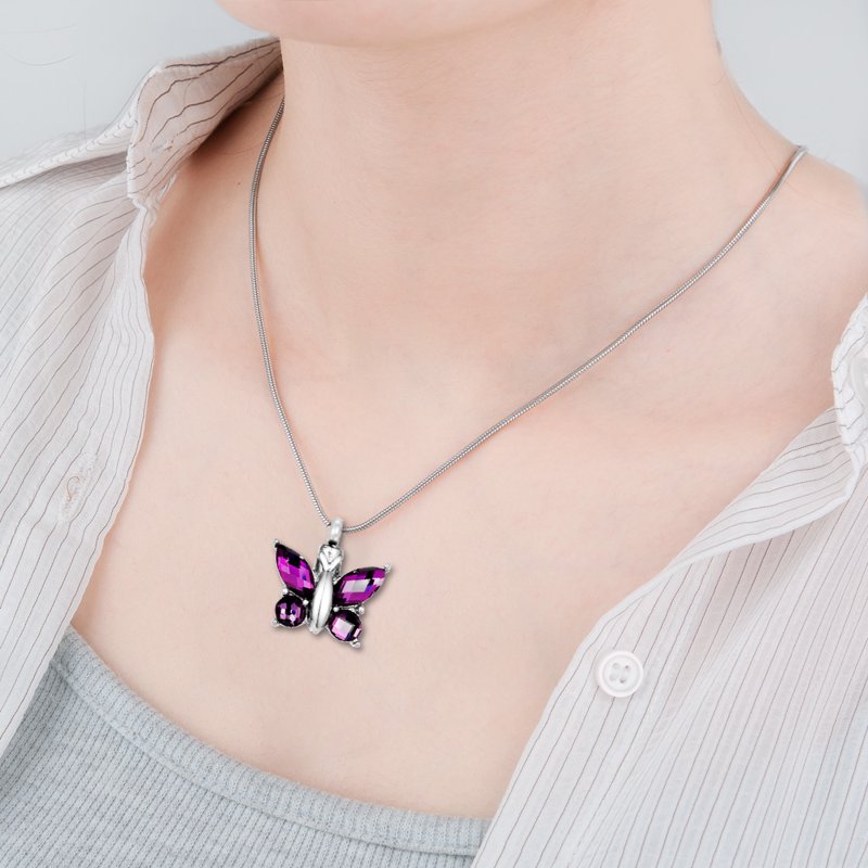 Purple Crystal Butterfly Cremation Necklace Keepsake Jewelry with Gift Box