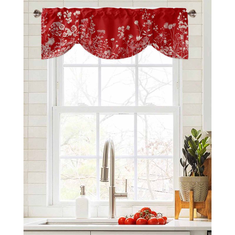 Kitchen & Bedroom Tie Up Valance Curtain with Floral Leaves - Multiple Sizes