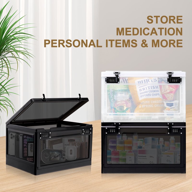 24L Lockable Medicine Safe Box with Code - Sturdy Stackable Storage Container