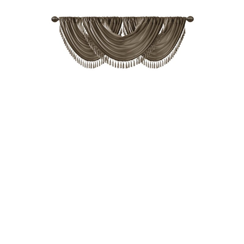 Faux Silk Waterfall Window Valance with Tassel Trim - Bronze 38x46 Inches