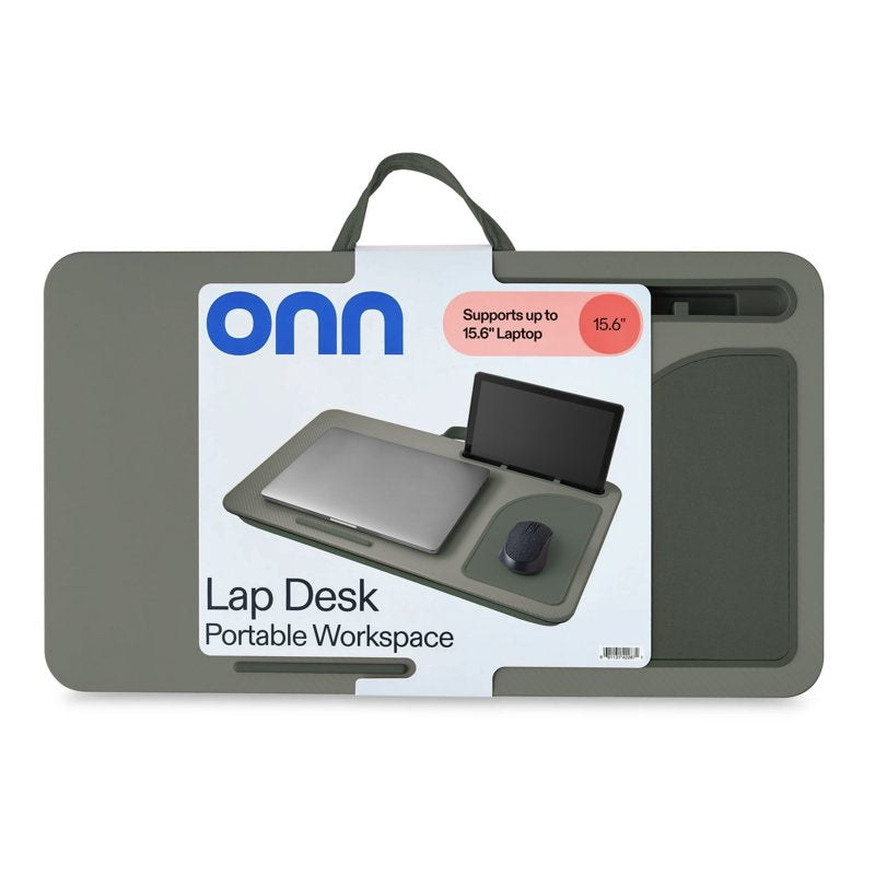Portable Lap Desk with Phone & Tablet Slot - Fits 15.6 Inch Laptops, Green