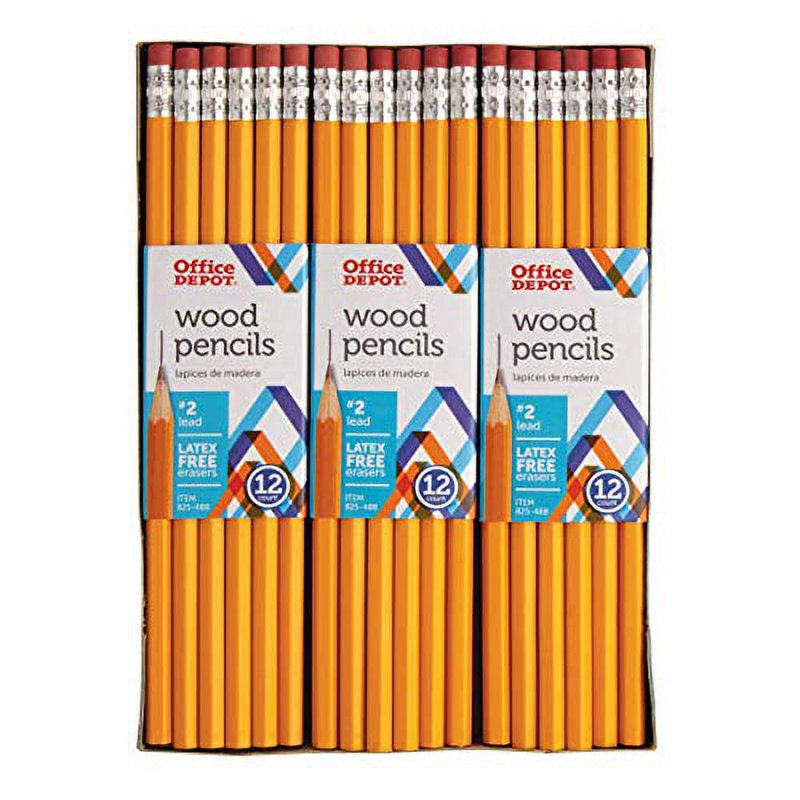 Office Depot HB No. 2 Wooden Pencils Set of 72 - Yellow, Hex Shaped, Eraser Topper