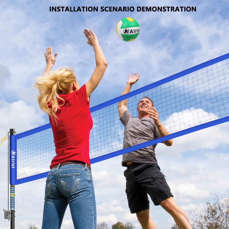 Heavy Duty Volleyball Net Set with Adjustable Aluminum Poles for Outdoor Beach & Backyard Play
