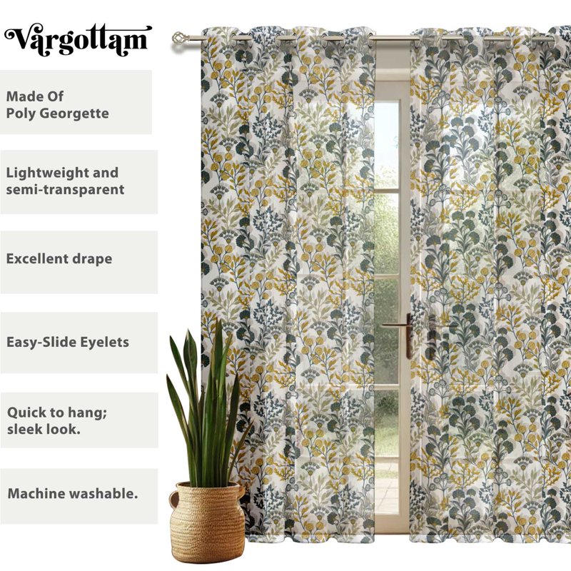 Sheer Georgette Curtain Panels for Tall Doors & Windows - Set of 2