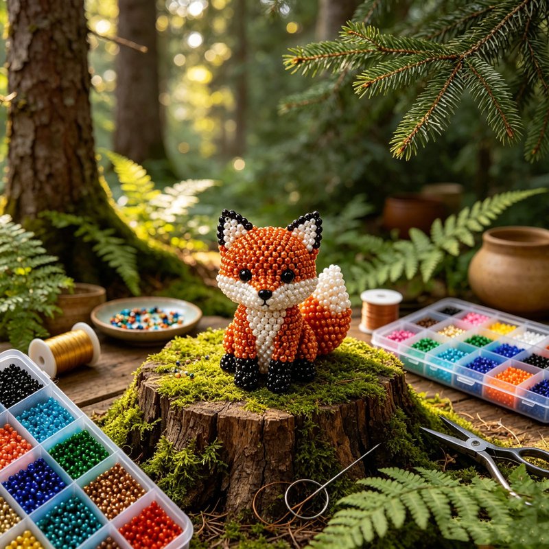 Beaded Animal Kit - Mini 3D Beading Craft Set for Stress Relief (Variation: Red Fox)