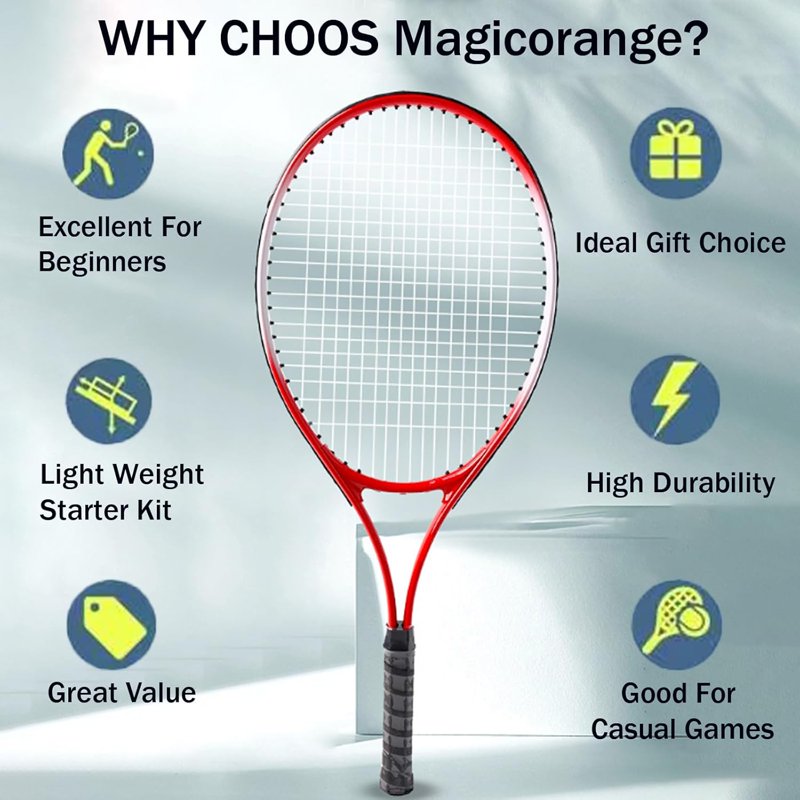Adult Tennis Racket Set 27 Inch with 4 Balls, Overgrips, Trainer & Bag