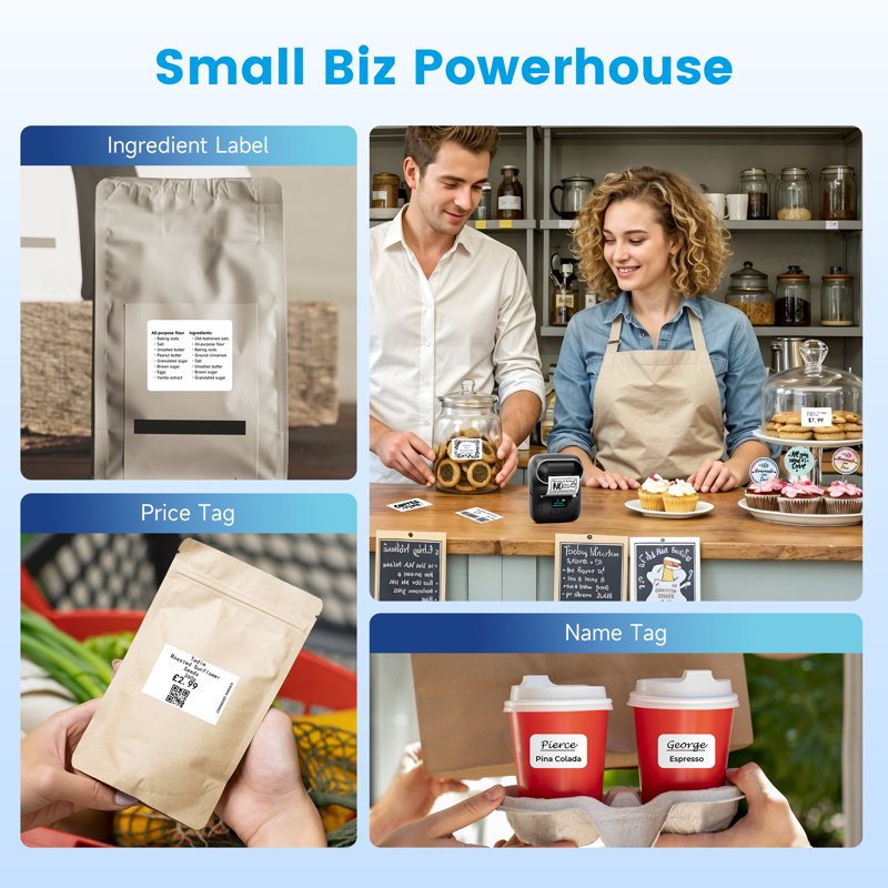 Portable Bluetooth Label Maker with Tape - Thermal Printer for Small Business and Home Organization