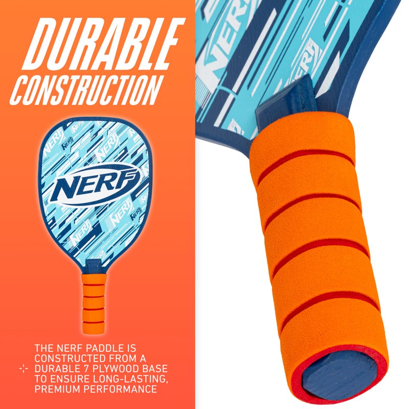 NERF 2-Player Pickleball Set - Blue & Green Paddles + 2 Outdoor Balls, Carry Bag Included